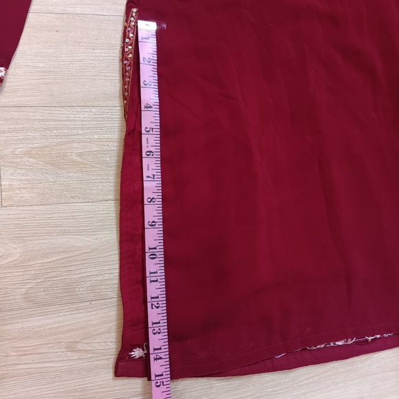 SOLD Womens Burgundy Sheer Lined Embroidered Embellished Kurti Tunic Sz M - Picture 5 of 6